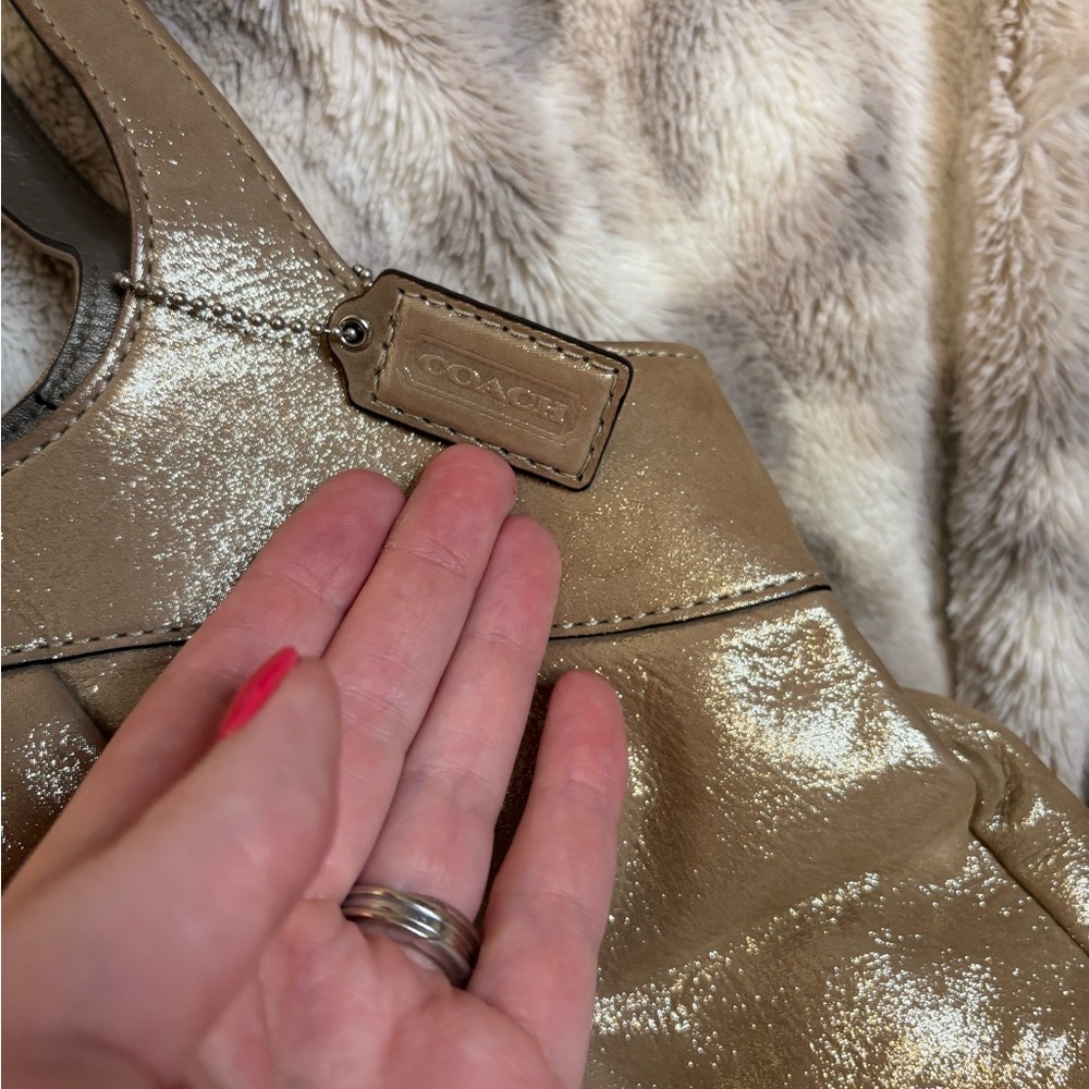 Coach Shimmery Taupe Leather Shoulder Bag - Picture 4 of 10